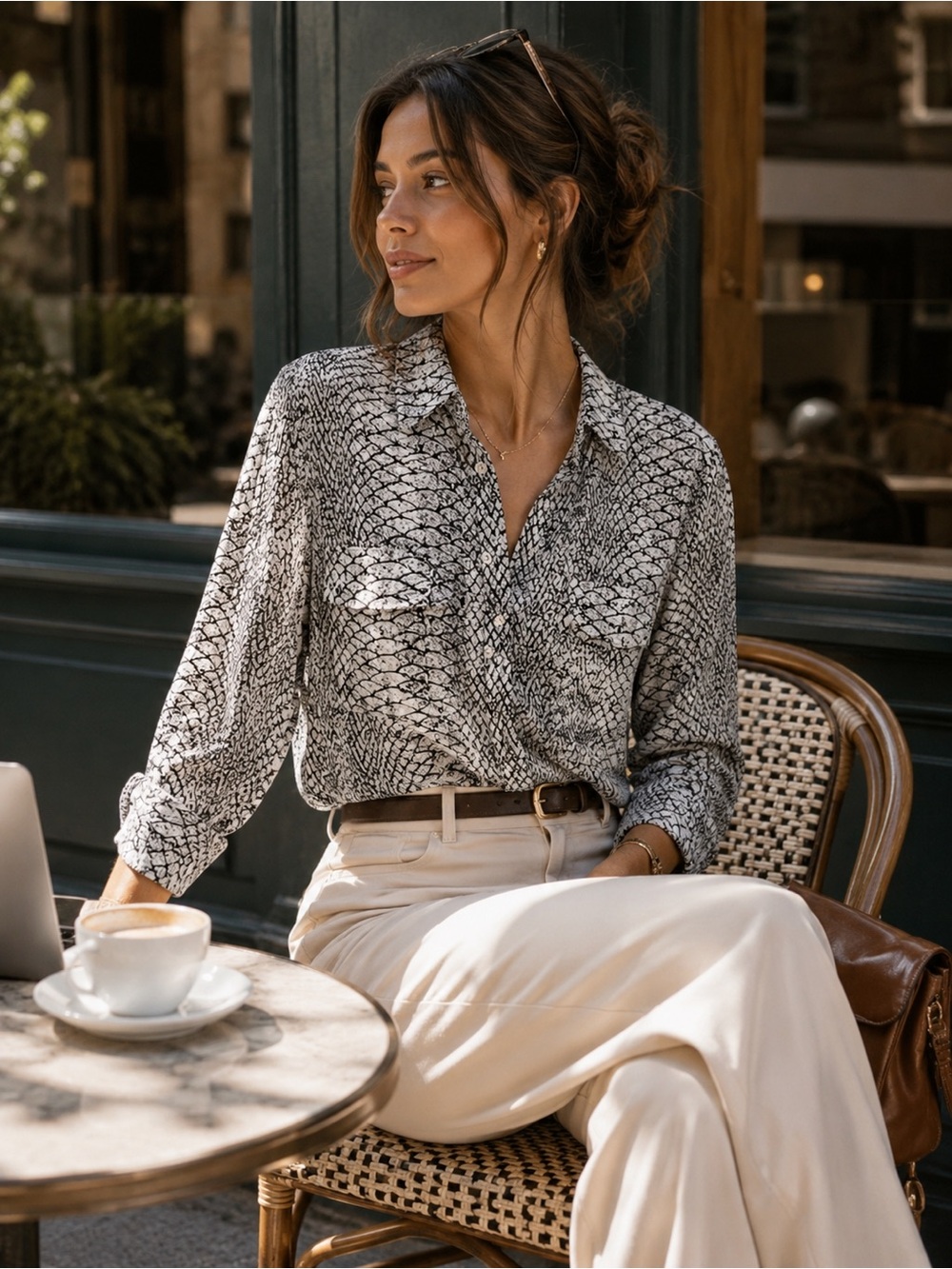 Investments Black & White Snake-Print Wrap Blouse